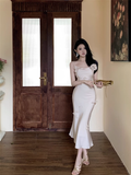 New Elegant Three-dimensional Floral Decoration Slim Mermaid Spaghetti Strap Dress HZ1024