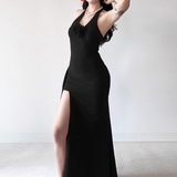 Retro Burgundy/Black Halter-neck 3D Flower Sheath High Slit Long Summer Dresses Prom Dress Evening Dress HZ1024