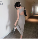 Simple Women Fashion Gray Black Halter Dress HZ1024