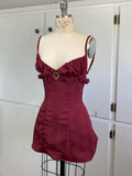 Vintage Burgundy Spaghetti Strap A-line Lace-up Short Party Dresses Homecoming Dresses, HZ1024