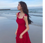 New Fashion Red Casual Sleeveless Beach Spaghetti Strap Dress HZ1024
