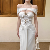 Gorgeous Ivory Off-the-shoulder Sweetheart Applique Beaded Mermaid Long Prom Dress Evening Dress HZ1024