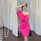 Fashion Rose Pink One- shoulder Bow Design A-line Homecoming Dress HZ1024