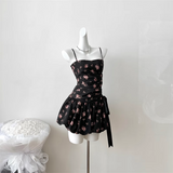 New Fashion Floral Satin Side Waist Lacing Design A-line Sleeveless Spaghetti Strap Dress HZ1024