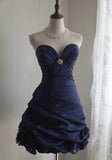 Vintage Navy Blue Sweetheart Design A-line Strapless Party Dresses Homecoming Dresses, HZ1024