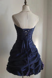 Vintage Navy Blue Sweetheart Design A-line Strapless Party Dresses Homecoming Dresses, HZ1024