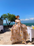 New Fashion Floral V-neck Design Elegant Beach Holiday A-line Sleeveless Halter Dress Summer HZ1024