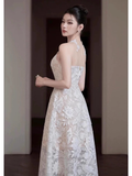 Vintage White Lace Applique Prom Dress Sheath Evening Dress Long Formal Dress HZ1024