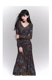 New Fashion Design Floral Pattern Women Long-sleeved Dress HZ1024