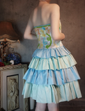 Retro Colorful Strapless Floral Design A-line Short Tiered Homecoming Dress HZ1024