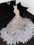 Gorgeous Ivory Sweetheart Tulle Sparkling Sequin Design Elegant Mermaid Floor-length Wedding Dress HZ1024