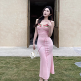 Vintage Applique Floral Spaghetti Strap Mermaid Long Summer Dress Prom Dress Evening Dress HZ1024