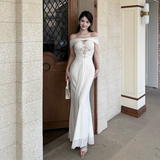 Gorgeous Ivory Off-the-shoulder Sweetheart Applique Beaded Mermaid Long Prom Dress Evening Dress HZ1024