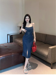 Fashion Sexy Design Slim Denim Spaghetti Strap Dress HZ1024