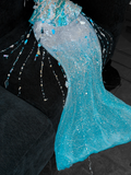 Gorgeous Sparkling Blue Sequin Beaded Mermaid Elegant Chiffon Evening Dress Prom Dresses HZ1024