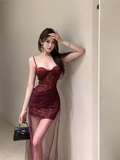 New Sexy Design Lace Mesh Slim Spaghetti Strap Dress HZ1024