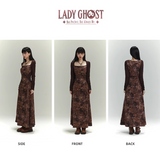 New Floral Pattern Design Women Long-sleeved Dress HZ1024