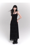 New Vintage High Quality Black Spaghetti Strap Dress HZ1024