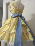 Cute Yellow Floral Lace Hem Design Tiered Party Dress Homecoming Dress HZ1024