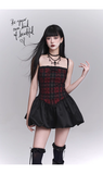 Simple Fashion Red Black Plaid Design Spaghetti Strap Dress HZ1024