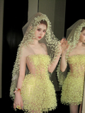 Fashion Yellow Sequined Strapless A-Line Veil Design Tulle Party Dress Homecoming Dress HZ1024