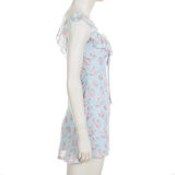 Cute Light Blue Floral Square-neck A-Line Short Summer Dresses Party Dress Homecoming Dress HZ1024