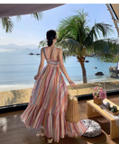 New Rainbow Stripe Design Beach Holiday Casual Halter Dress HZ1024
