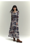 New Fashion Floral Pattern Design Women Long-sleeved Dress HZ1024