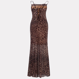 New Fashion Leopard Print Design A-line Spaghetti Strap Women Party Dress HZ1024