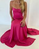 Elegant Satin Prom Dress Sheath Spaghetti Strap Evening Gown High Slit Party Dress Long Formal Dress HZ1024