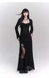 New Gothic Style Fashion Bell Sleeve Design Sense Long-sleeved Split Dress HZ1024