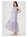 New Fashion Purple Loose-fitting Design Elegant A-line Halter Dress HZ1024