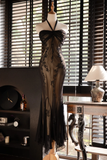 Vintage Black Applique Design Elegant Chiffon Evening Dress Prom Dress HZ1024