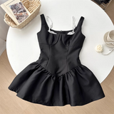 New Fashion Fake Two-piece Dress Design Black A-line Sleeveless Spaghetti Strap Dress HZ1024