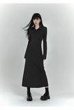 New Fashion Design POLO Style Women Black Long-sleeved Dress HZ1024