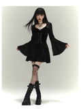 Vintage Black Gothic Bell Sleeve Long-sleeved Dress HZ1024