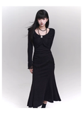 Elegant Fashion Tassels Lace Cuff Design Long-sleeved Dress HZ1024