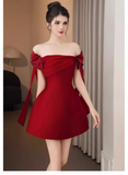 New Fashion Red Off-the-shoulder Bow Design A-line Party Dress Homecoming Dress HZ1024