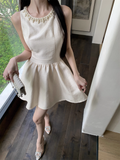 Fashion Beige Sleeveless Pearl Beading Design A-line Homecoming Dress HZ1024