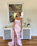 Elegant Satin Strapless High Slit Mermaid Long Prom Dress Party Dress Evening Dress HZ1024