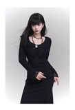 Elegant Fashion Tassels Lace Cuff Design Long-sleeved Dress HZ1024