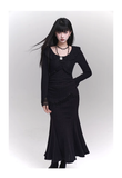 Elegant Fashion Tassels Lace Cuff Design Long-sleeved Dress HZ1024