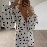 New Fashion V-neck Spot Design A-line Long-sleeved Women Party Dress HZ1024