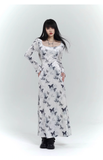 New Fashion Butterfly Pattern Design Sense White Long-sleeved Dress HZ1024