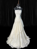 Elegant Ivory Applique Beaded Evening Gown A-Line Strapless Party Dress Floor Length Formal Dress HZ1024