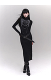 New fashion Dress Chain Design Black Turtleneck Knitted Base Long-sleeved Dress HZ1024