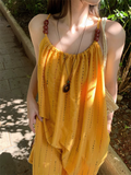 Simple Fashion Yellow Loose-fitting Design Beach Holiday A-line Long Spaghetti Strap Dress HZ1024