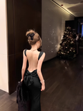 Elegant Black Bowknot Backless Mermaid Long Prom Dress Evening Dress HZ1024