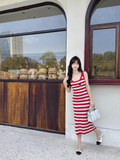 New Fashion Red Streak Casual Sleeveless Spaghetti Strap Dress HZ1024
