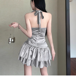 Cute Satin Halter-neck A-Line Short Summer Dresses Party Dress Homecoming Dresss HZ1024